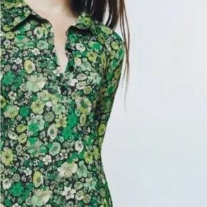 NWT Zara green micro floral mini dress size size M